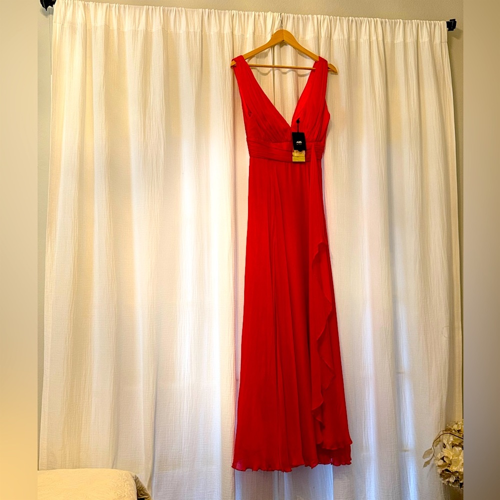 ABS Allen Schwartz Red V-Neck Sleeveless Maxi Dress